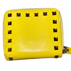 Valentino Yellow Studded Wallet with dust bag/box/extra studs. COA included